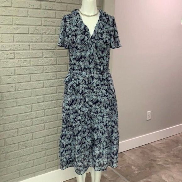 Michael Kors Women Blue Floral Flutter Sleeve Wrap Dress Size S - Picture 1 of 8
